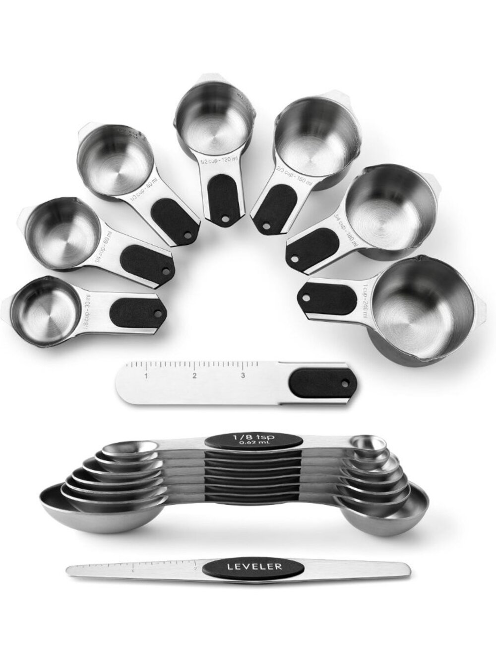 Magnetic Measuring Cups & Spoons Set of 15 with Levelers - Kitchen Essentials